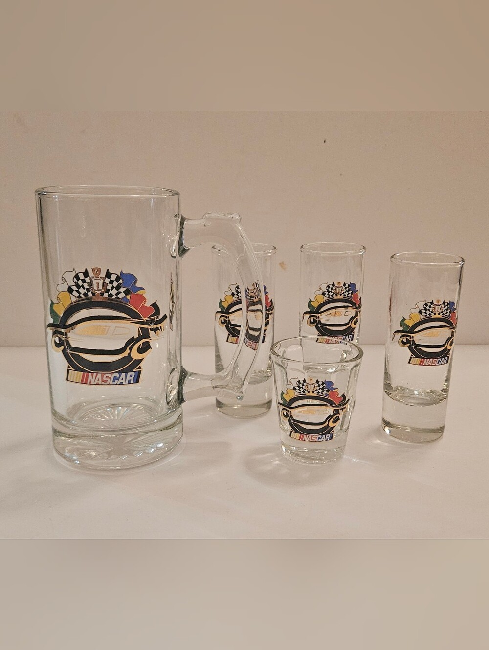 NASCAR Bar Set - Beer Mug Shot Glass and 3 Shooter Glasses